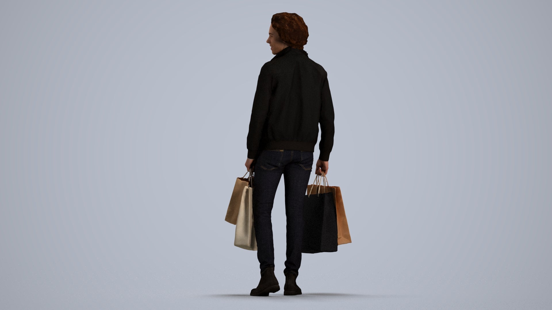 realistic 3D man casual shopping, scanned archviz people for Blender and 3ds Max, front view render