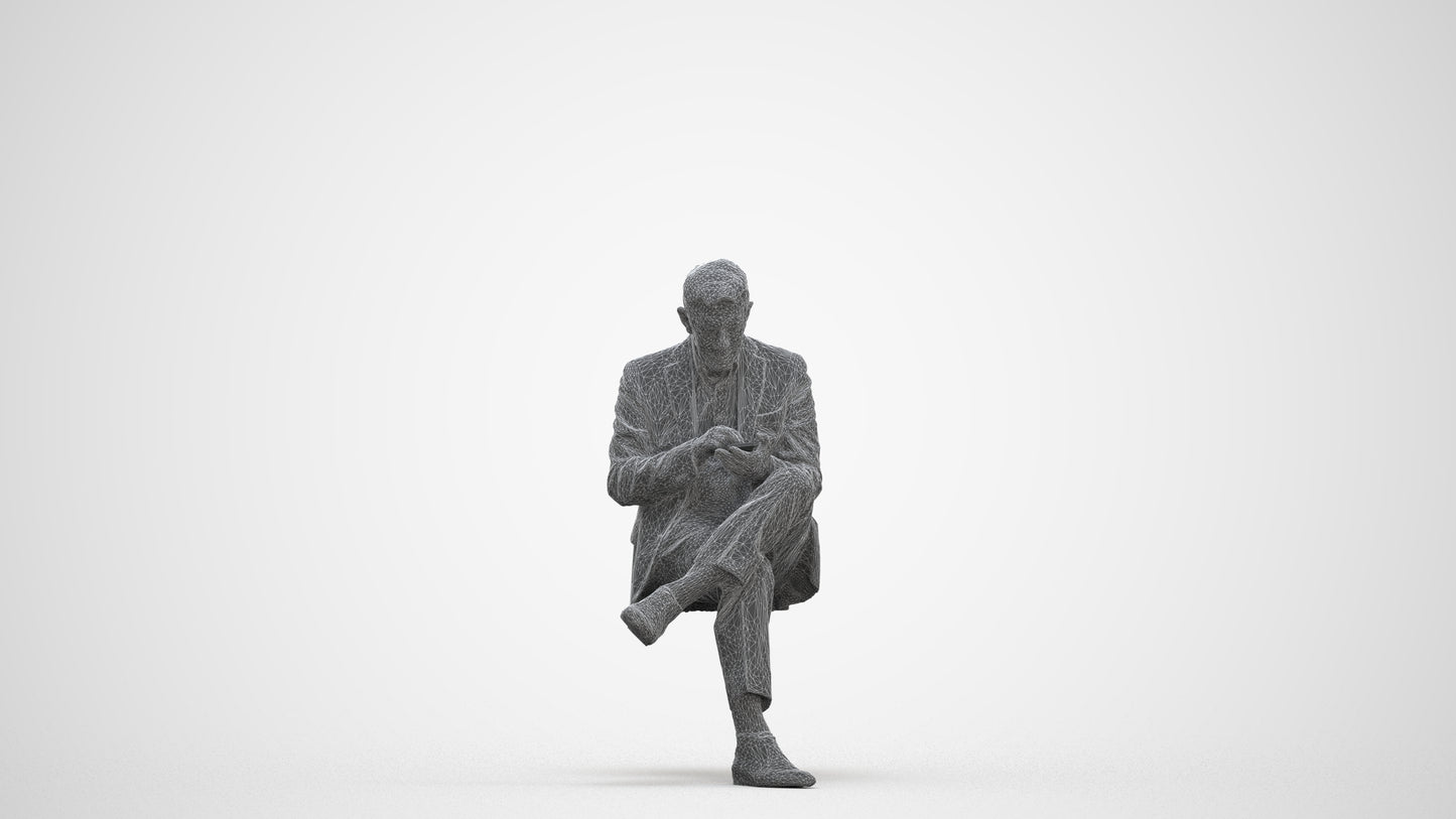 realistic 3D human senior man business, archviz people FBX OBJ for Blender, three-quarter front view render