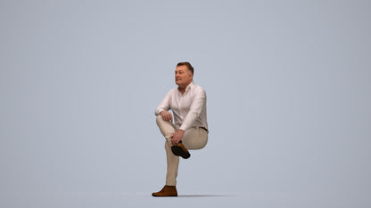 3D human model man casual sitting, photogrammetry scanned person for archviz, top-down view render