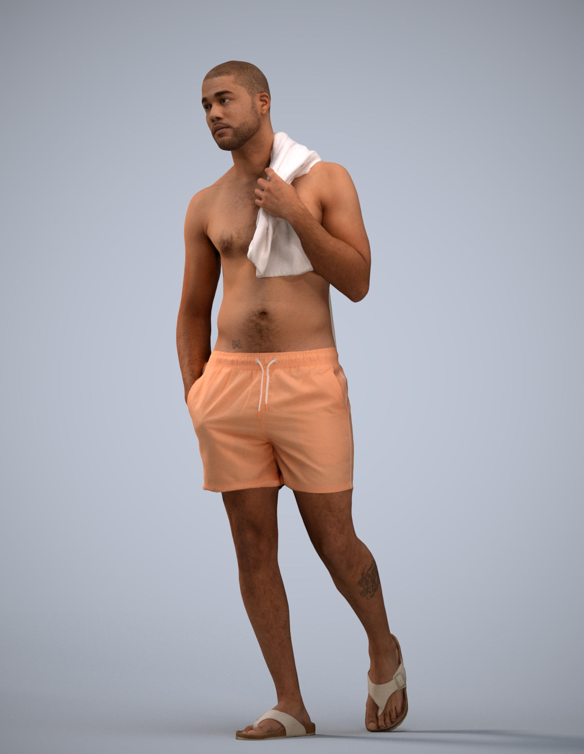 3D human model man pool, photogrammetry scanned person for archviz