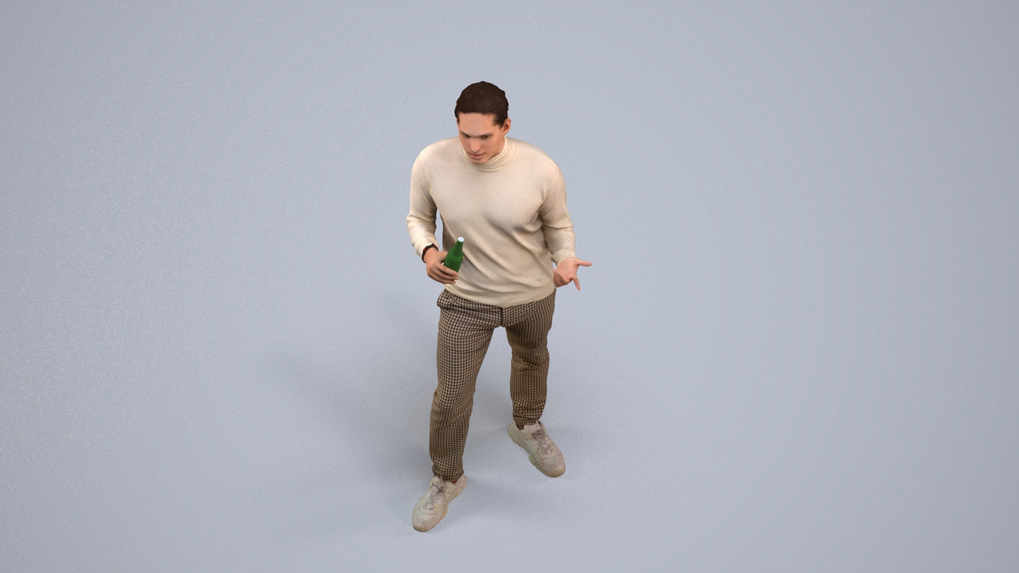 photogrammetry 3D man casual standing, realistic human model archviz FBX, back view render