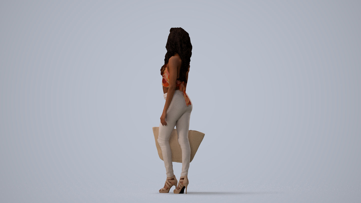 realistic 3D people woman casual walking, render-ready for V-Ray and Corona, FBX OBJ, three-quarter view render