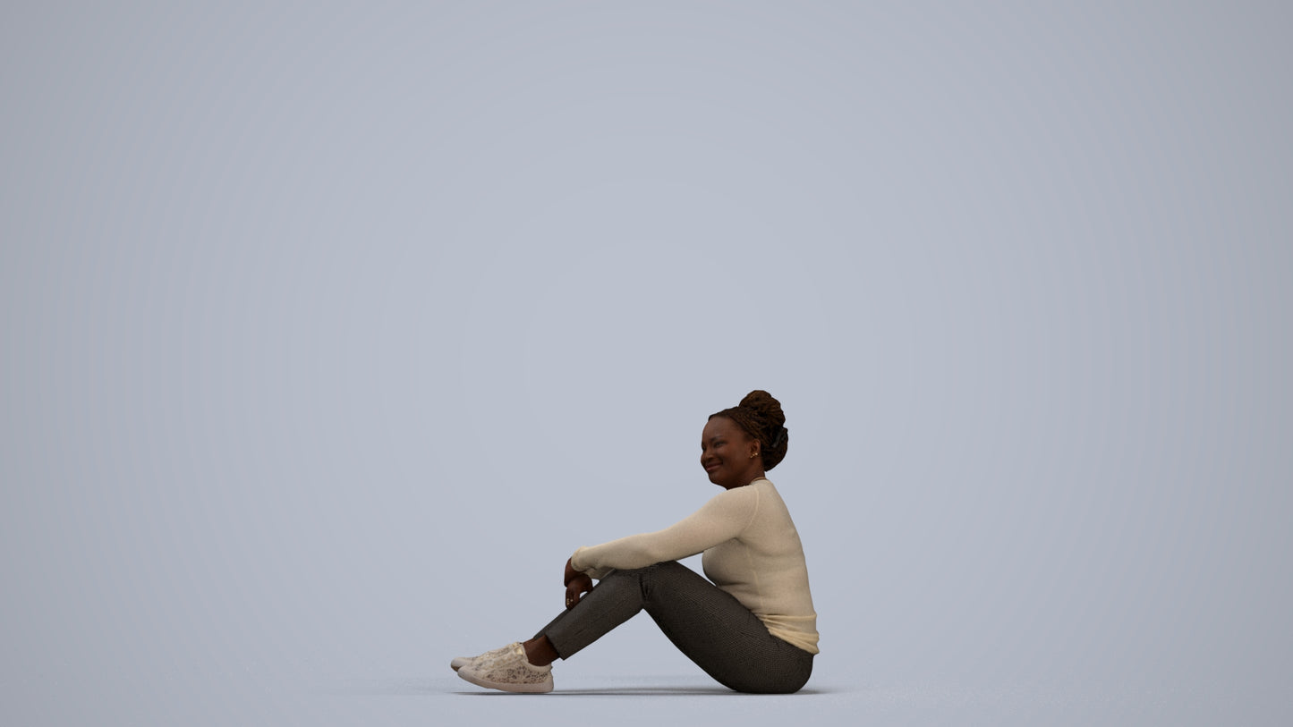 realistic 3D human woman casual sitting, archviz people FBX OBJ for Blender, standing pose render