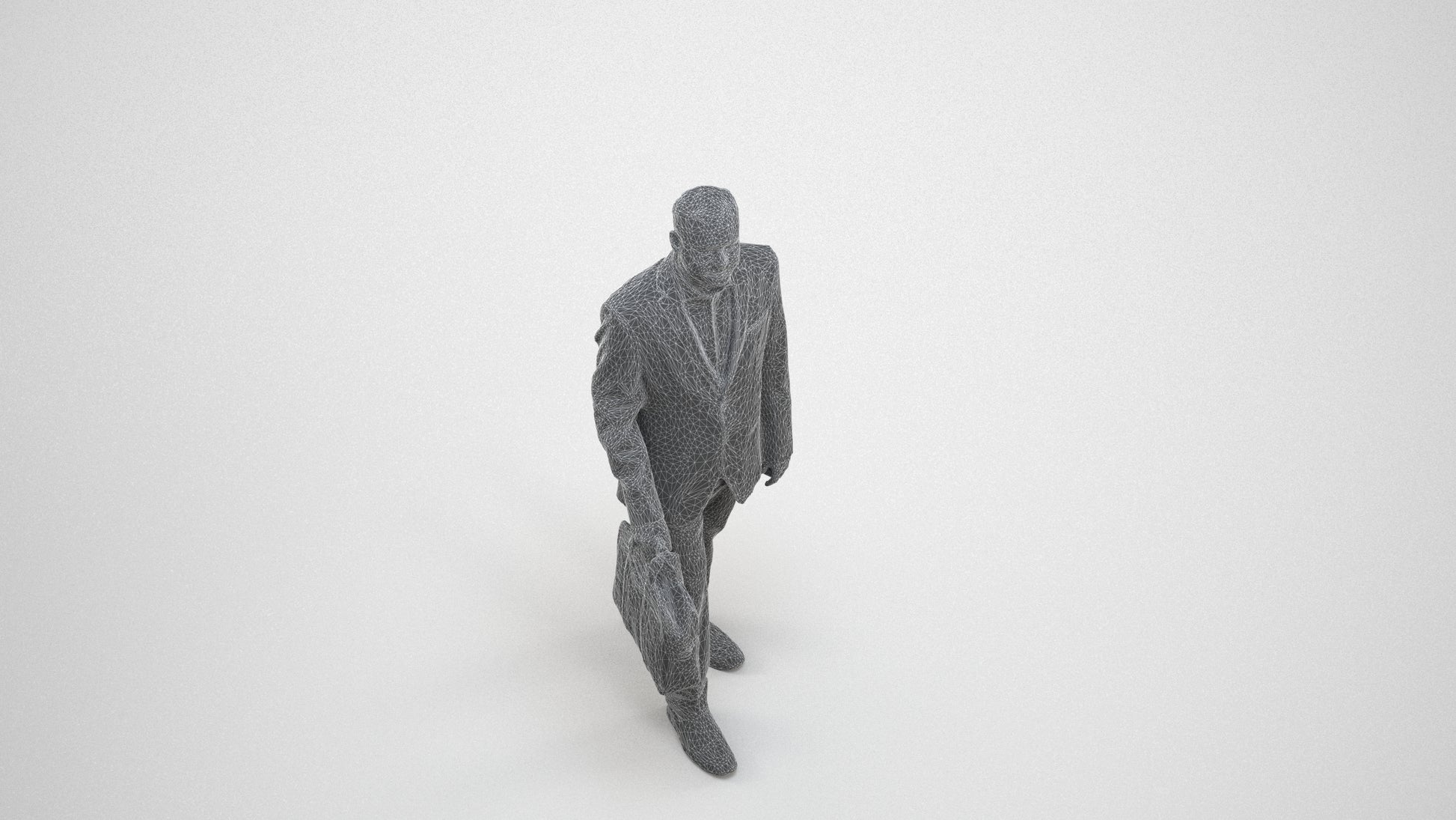 realistic 3D human man business, archviz people FBX OBJ for Blender, wireframe three-quarter view
