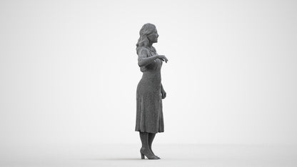 realistic 3D woman casual standing, scanned archviz people for Blender and 3ds Max, wireframe side view