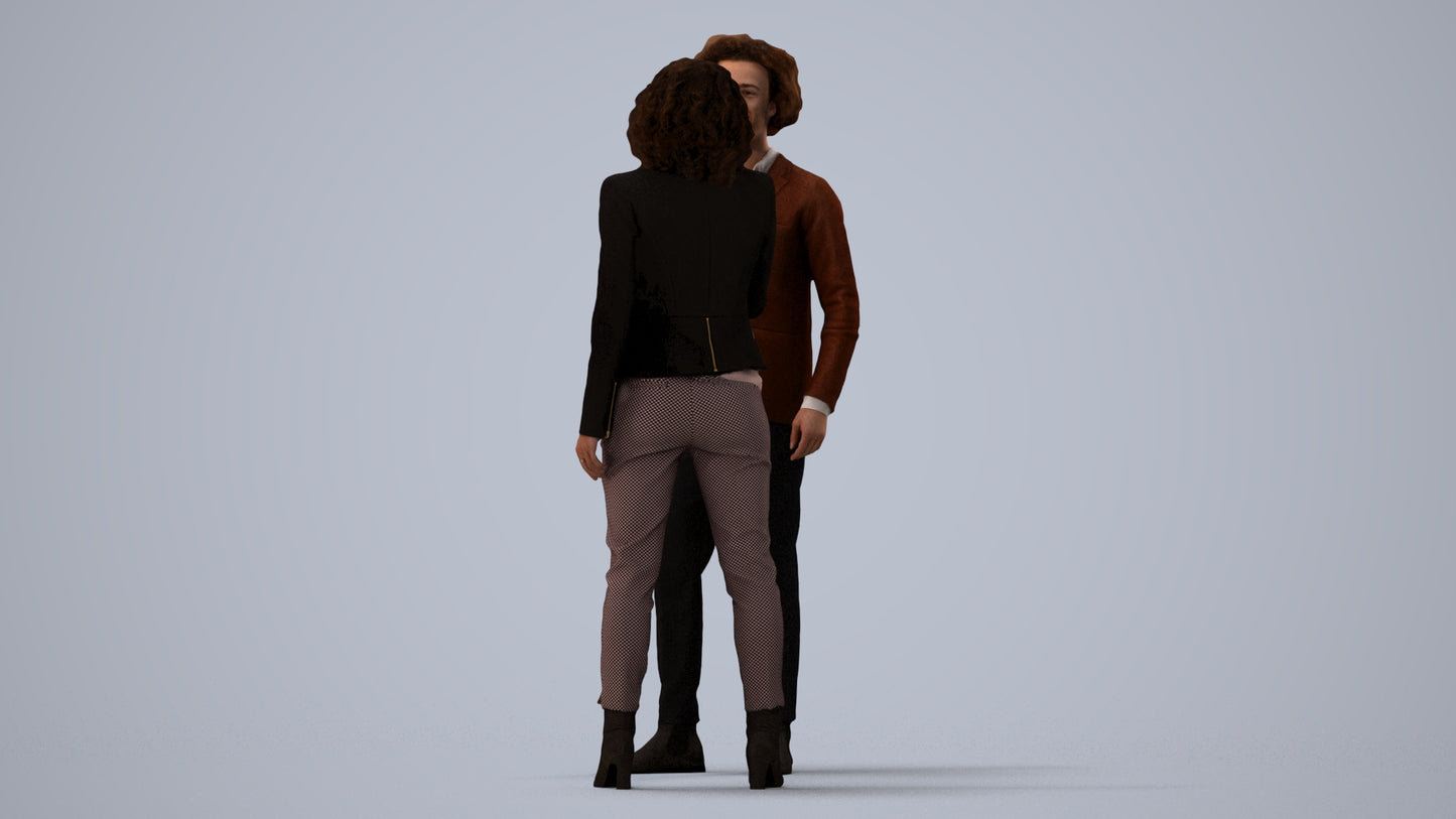 3D human model woman business, photogrammetry scanned person for archviz, three-quarter view render