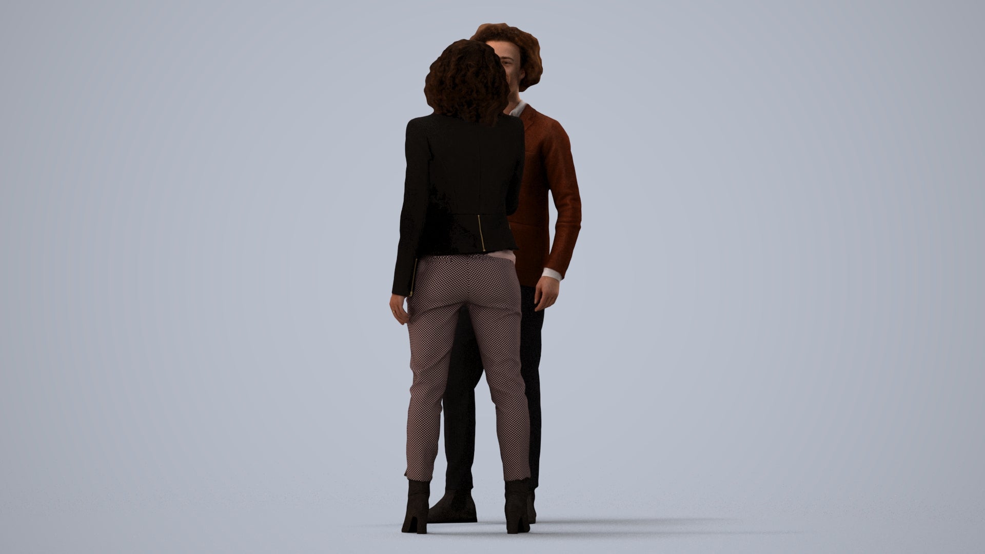3D human model woman business, photogrammetry scanned person for archviz, three-quarter view render