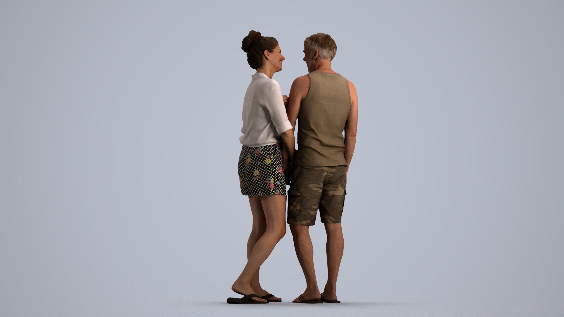 3D people model woman casual couple, scanned human for 3ds Max rendering, front view render