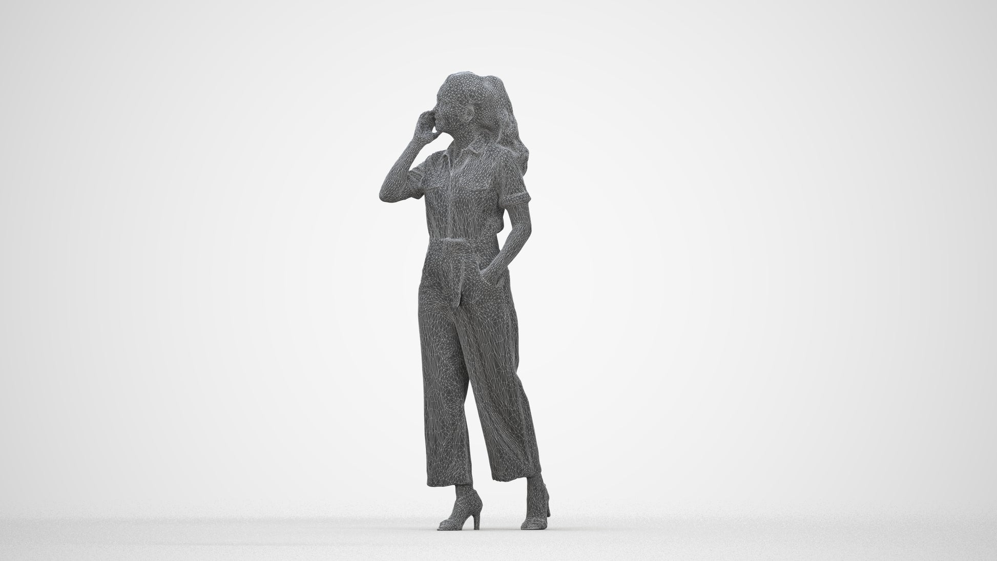 scanned 3D woman formal walking, photogrammetry people for Enscape and V-Ray, wireframe back view