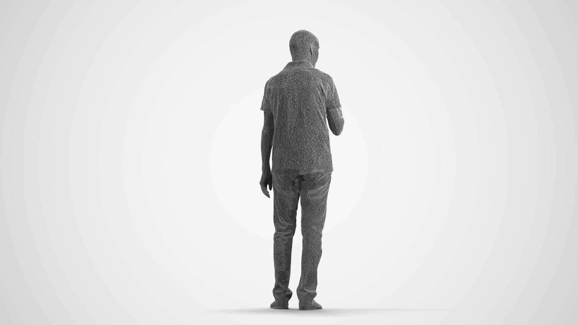 3D scanned senior man standing casual, photorealistic archviz people for Enscape and SketchUp, wireframe front view