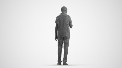 3D scanned senior man standing casual, photorealistic archviz people for Enscape and SketchUp, wireframe front view