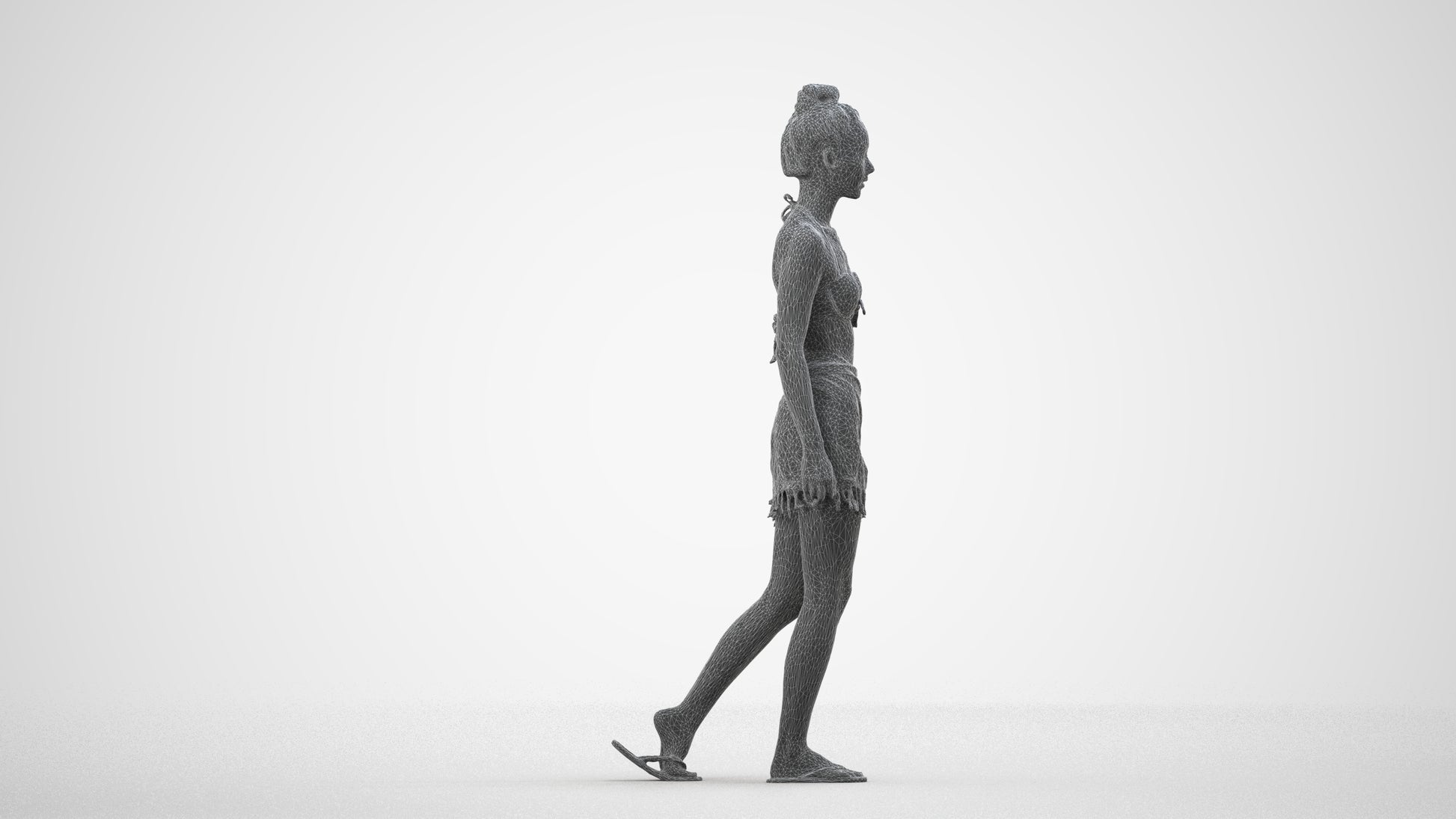 scanned 3D woman pool, photogrammetry people for Enscape and V-Ray, wireframe side view