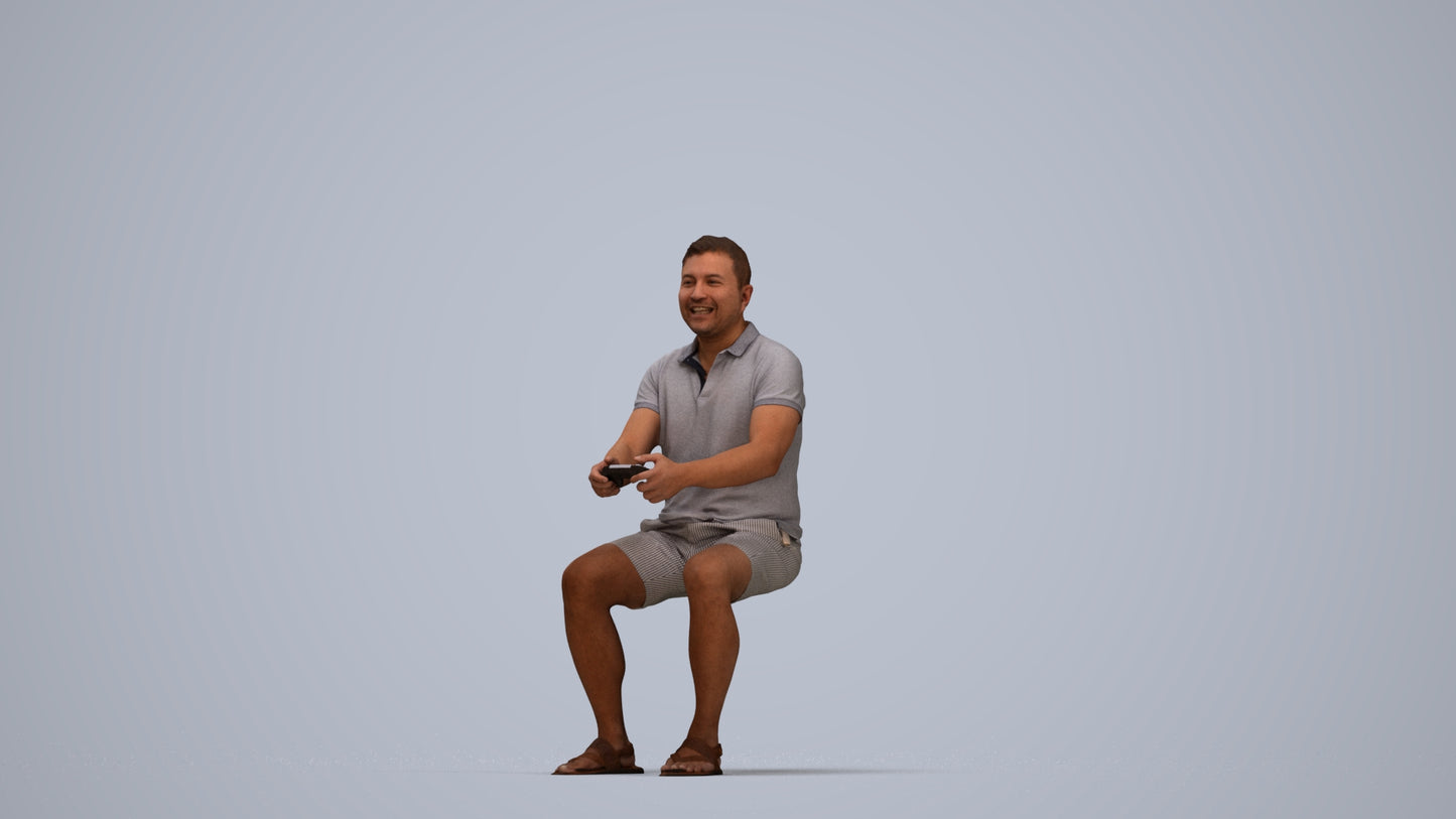 realistic 3D people man casual sitting, render-ready for V-Ray and Corona, FBX OBJ, top-down view render