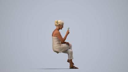 scanned 3D senior woman casual sitting, photogrammetry people for Enscape and V-Ray, side view render