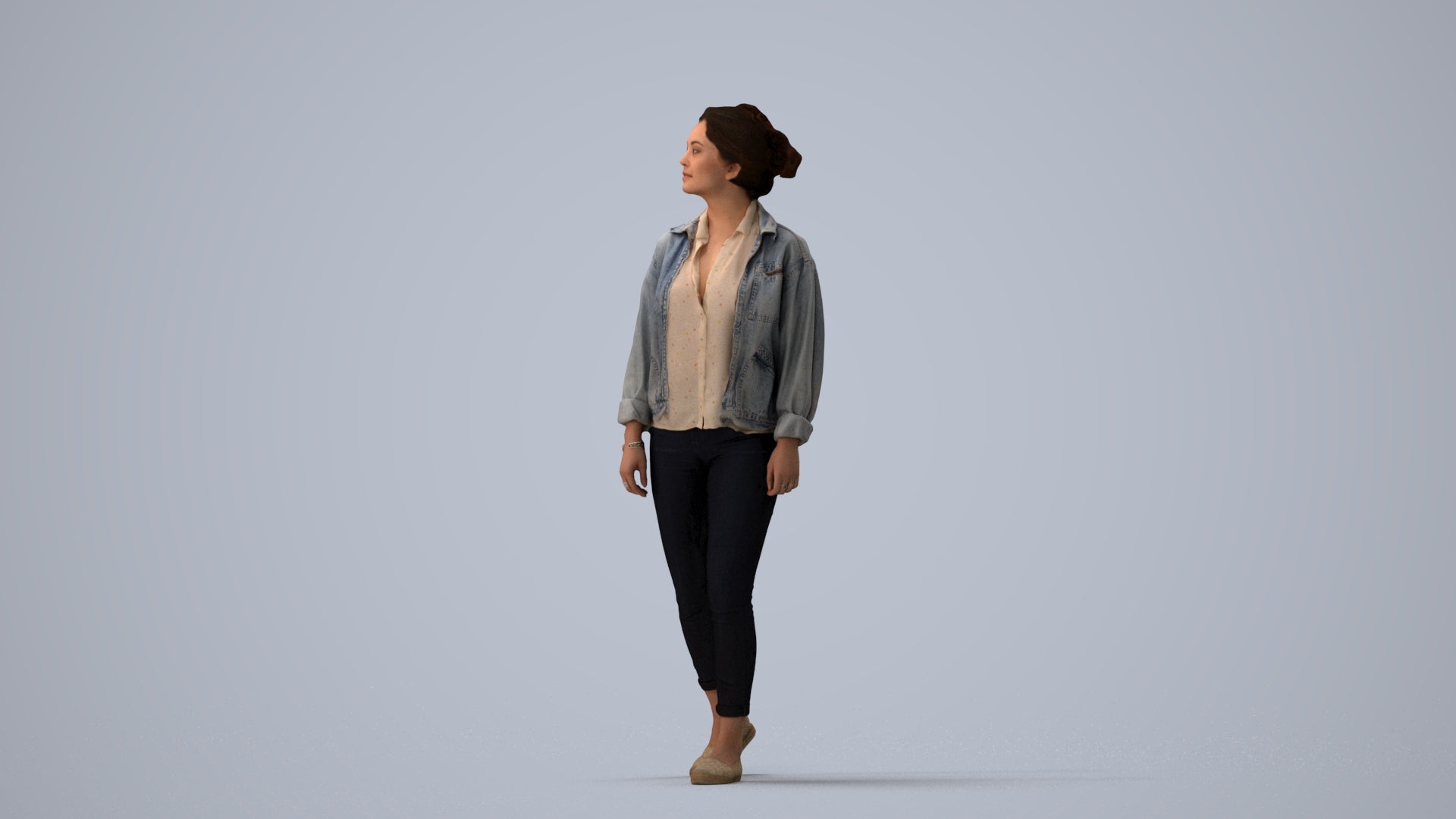 realistic 3D people woman casual walking, render-ready for V-Ray and Corona, FBX OBJ, three-quarter view render