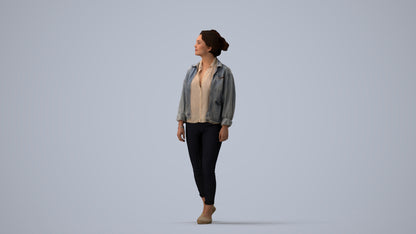 realistic 3D people woman casual walking, render-ready for V-Ray and Corona, FBX OBJ, three-quarter view render