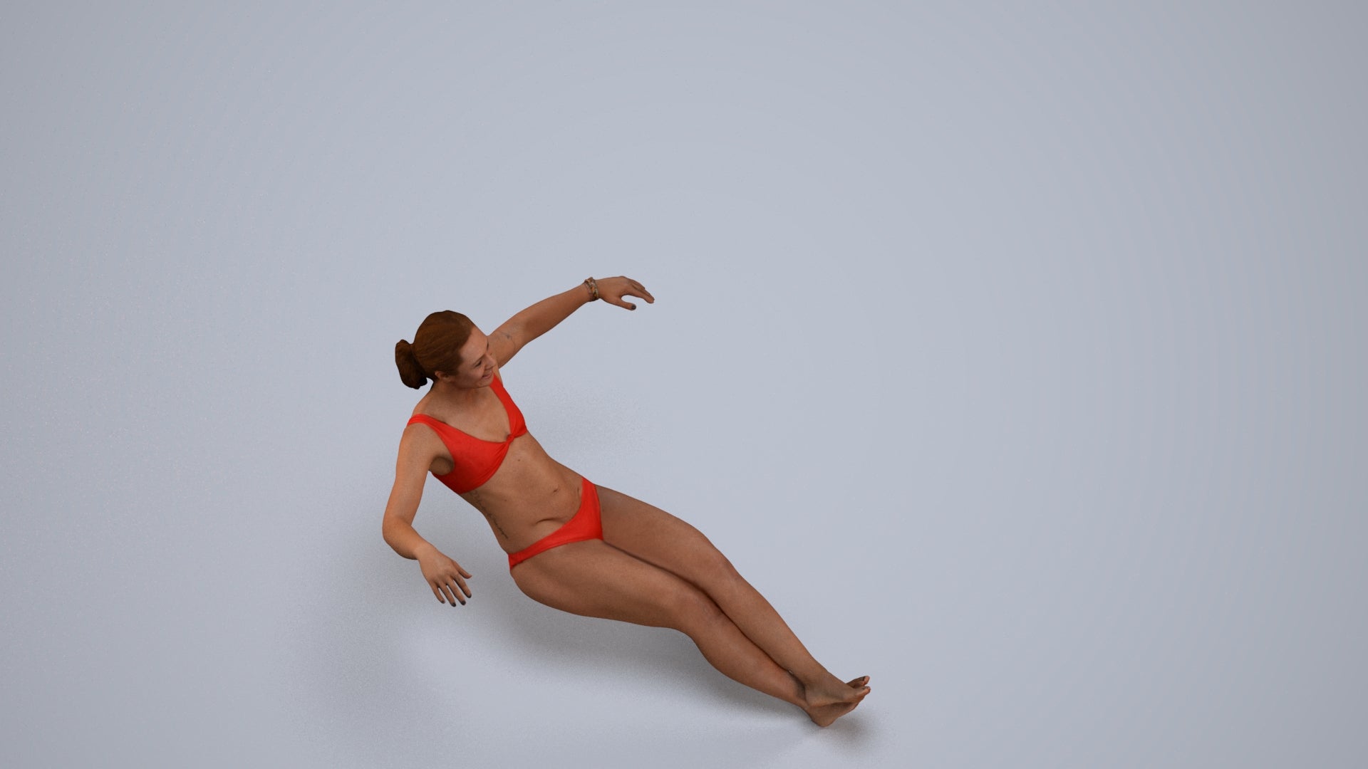 realistic 3D woman pool, scanned archviz people for Blender and 3ds Max, back view render