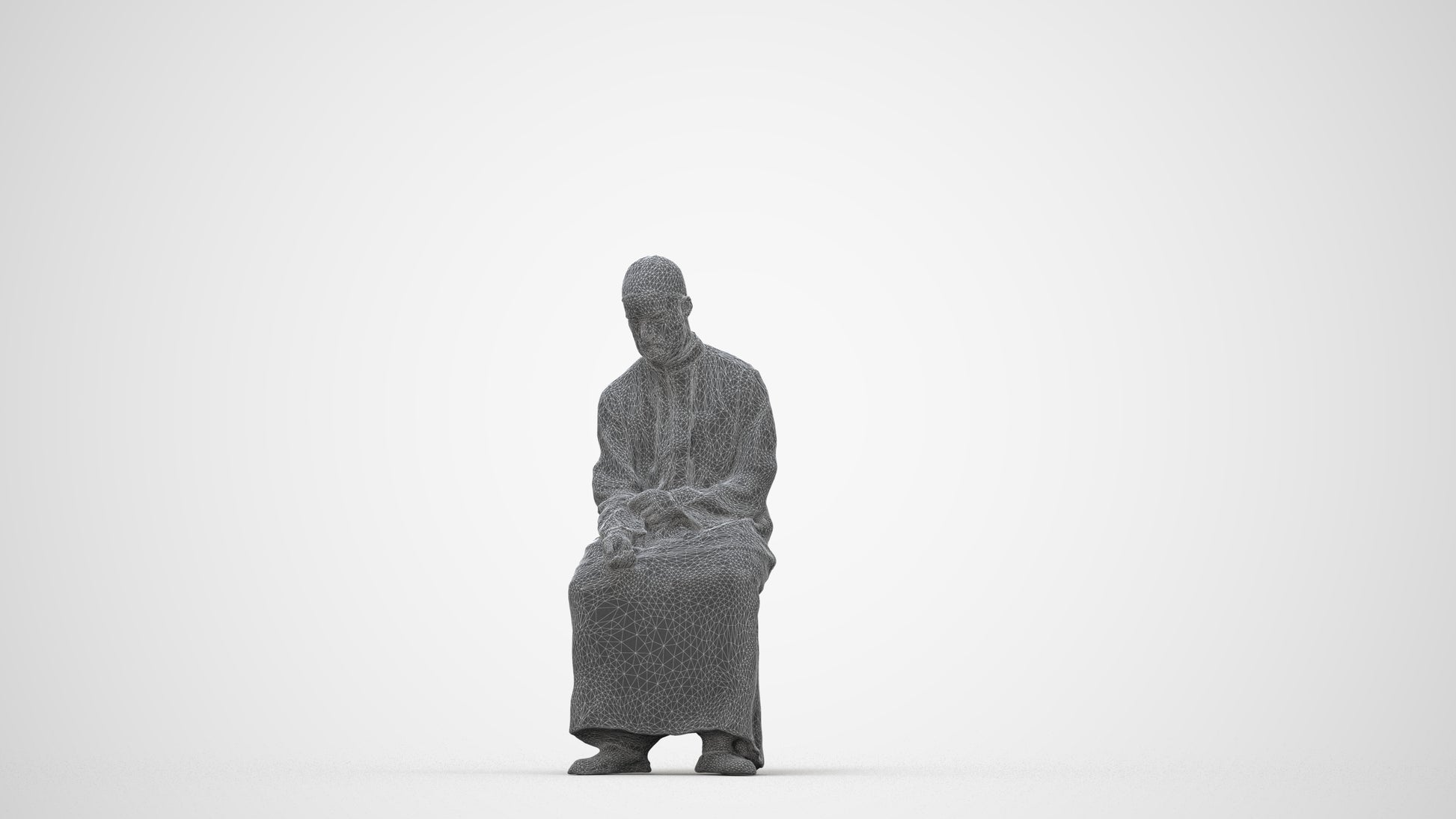 3D people model man sitting, scanned human for 3ds Max rendering, wireframe back view