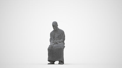 3D people model man sitting, scanned human for 3ds Max rendering, wireframe back view