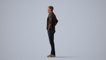 realistic 3D man casual standing, scanned archviz people for Blender and 3ds Max, three-quarter view render