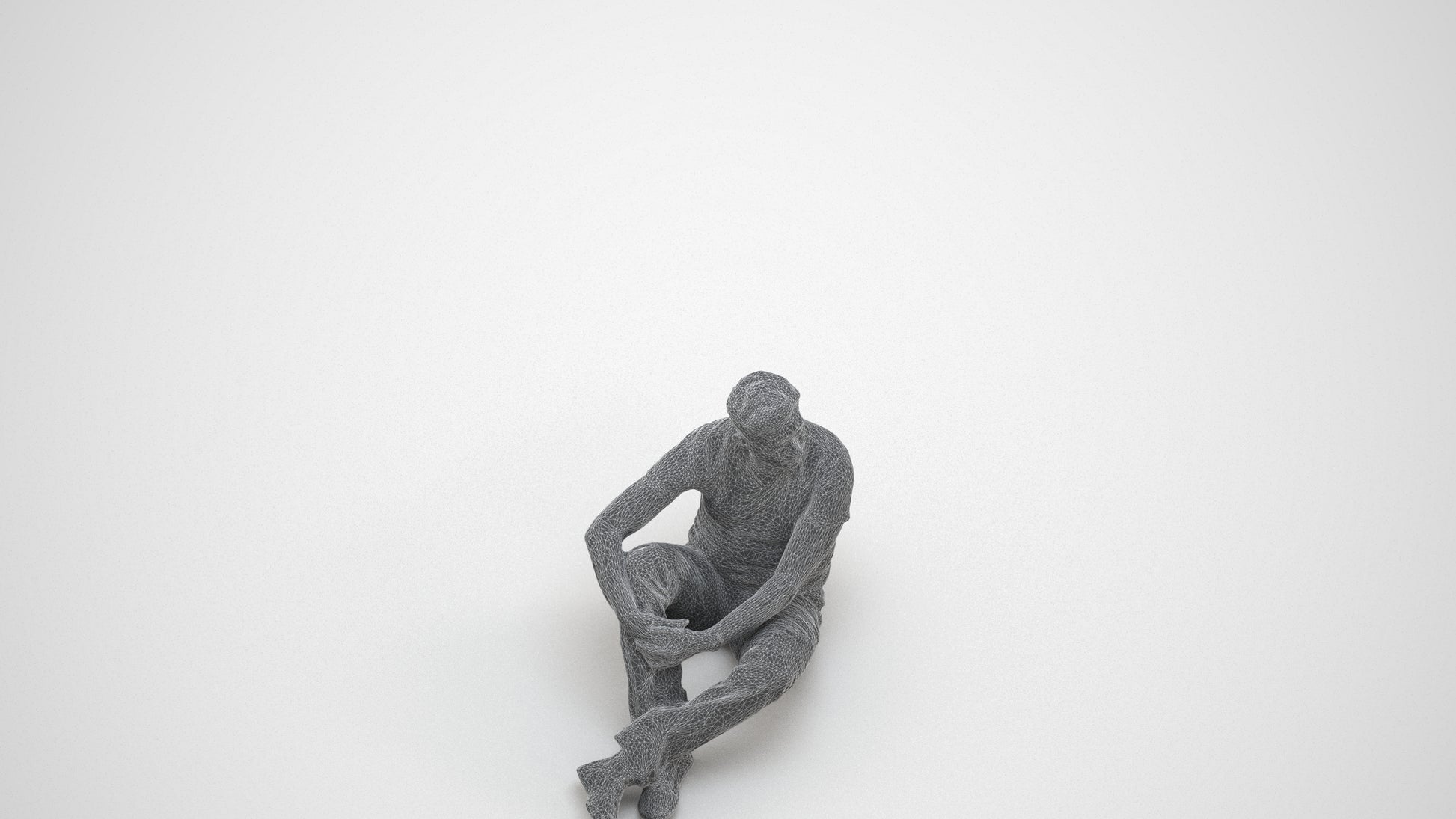 3D people model man casual sitting, scanned human for 3ds Max rendering, wireframe three-quarter view