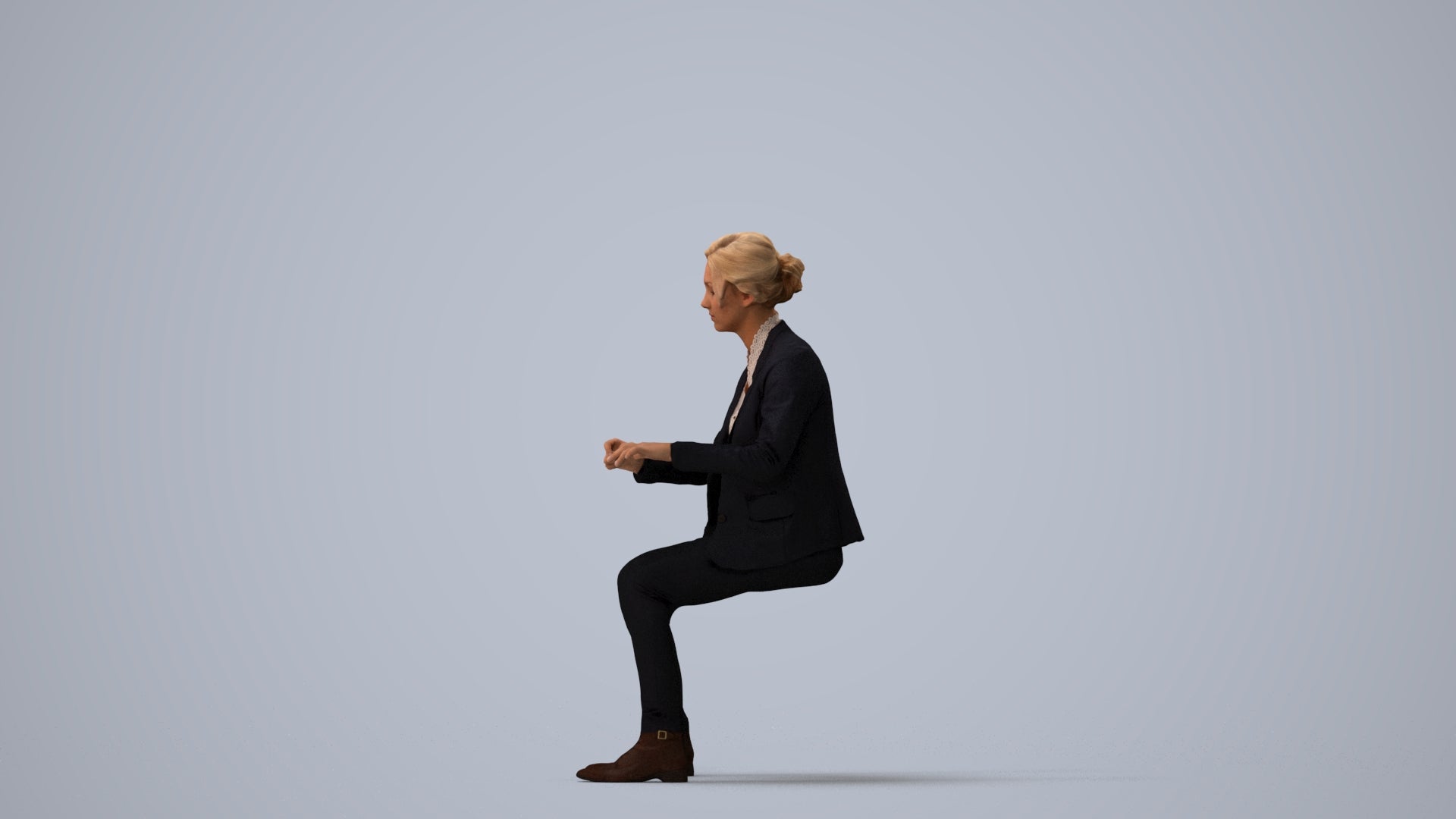 realistic 3D woman business, scanned archviz people for Blender and 3ds Max, three-quarter view render