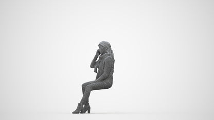 realistic 3D human woman casual sitting, archviz people FBX OBJ for Blender, wireframe back view
