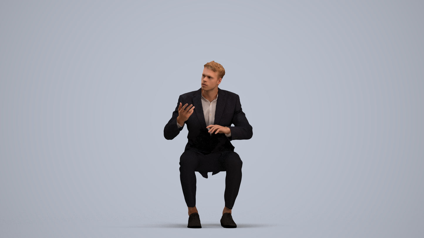 3D people model man business, scanned human for 3ds Max rendering, standing pose render