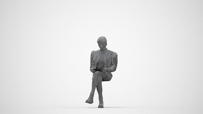 realistic 3D woman business sitting, scanned archviz people for Blender and 3ds Max, wireframe back view