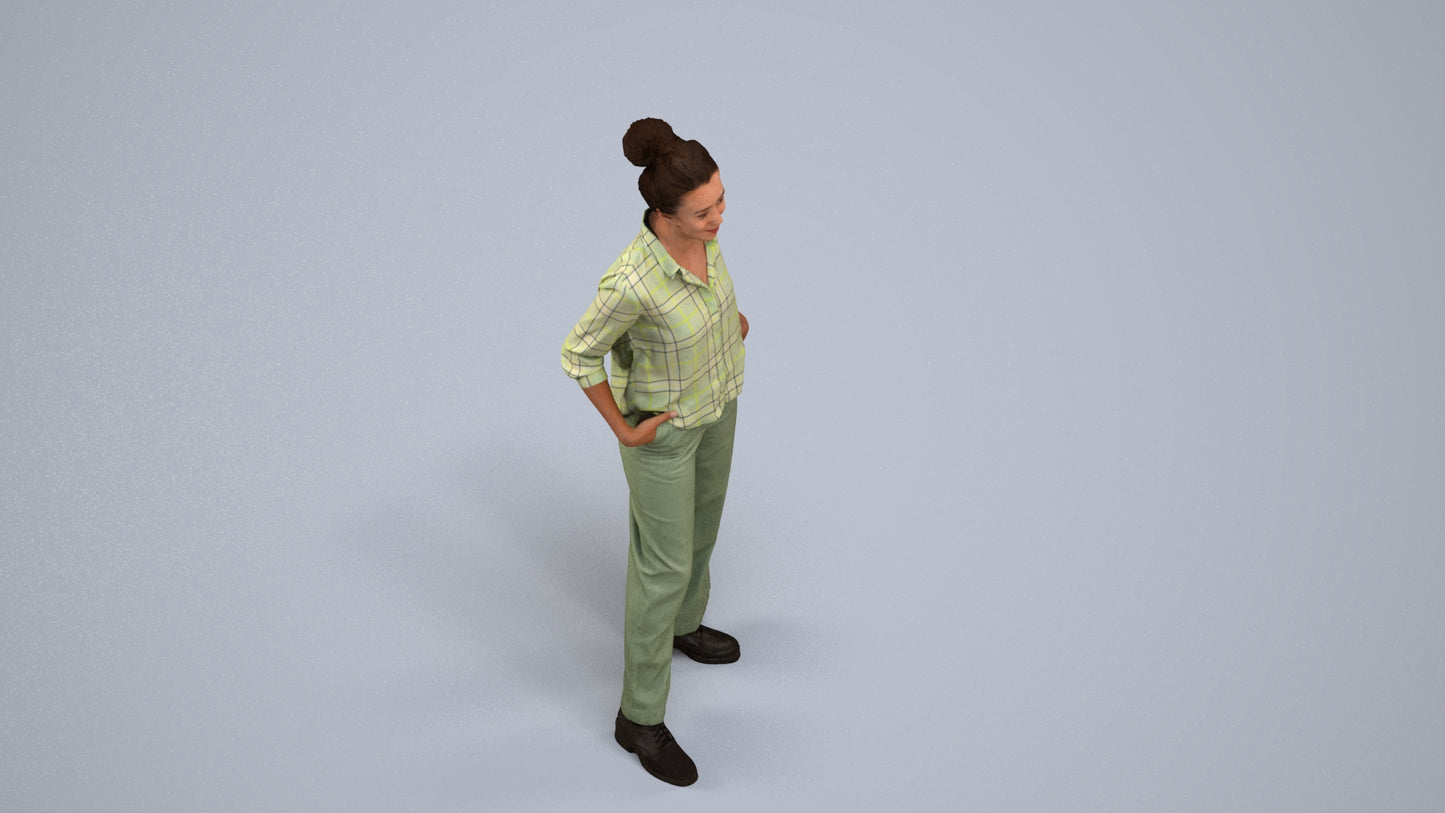 scanned 3D woman casual standing, photogrammetry people for Enscape and V-Ray, back view render
