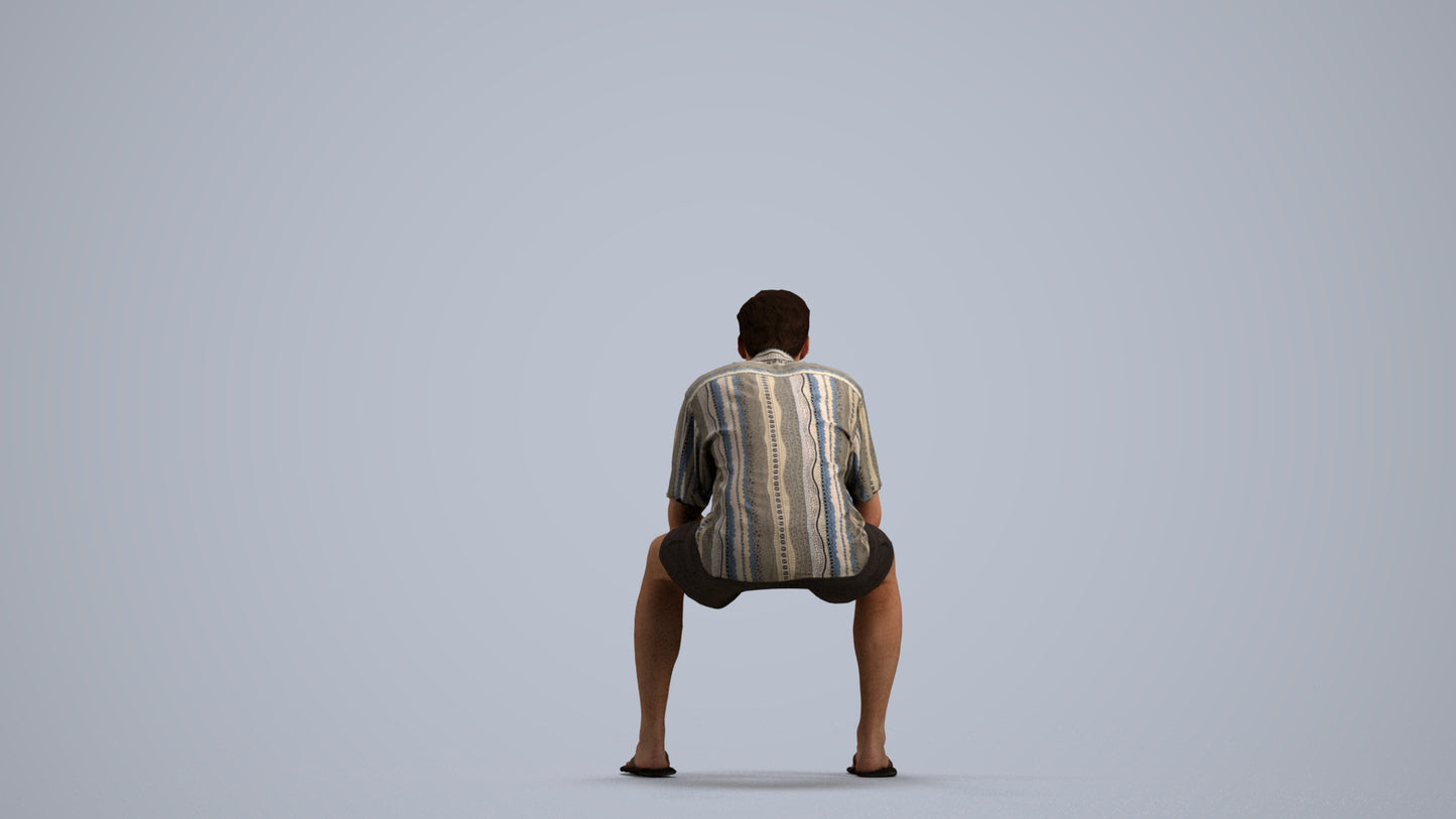 scanned 3D man casual sitting, photogrammetry people for Enscape and V-Ray, front view render