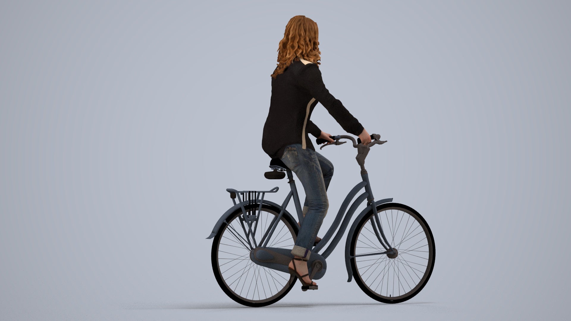 3D scanned woman cycling casual, photorealistic archviz people for Enscape and SketchUp, side view render