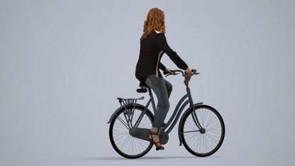 3D scanned woman cycling casual, photorealistic archviz people for Enscape and SketchUp, side view render