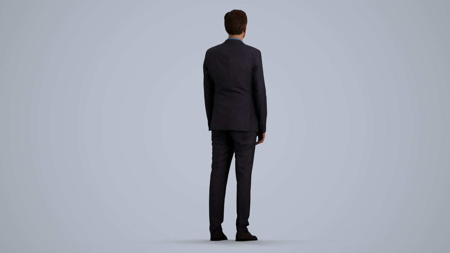 3D people model man business, scanned human for 3ds Max rendering, front view render