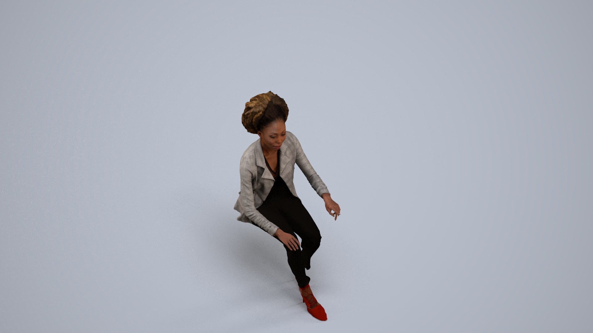 3D scanned woman sitting business, photorealistic archviz people for Enscape and SketchUp, back view render