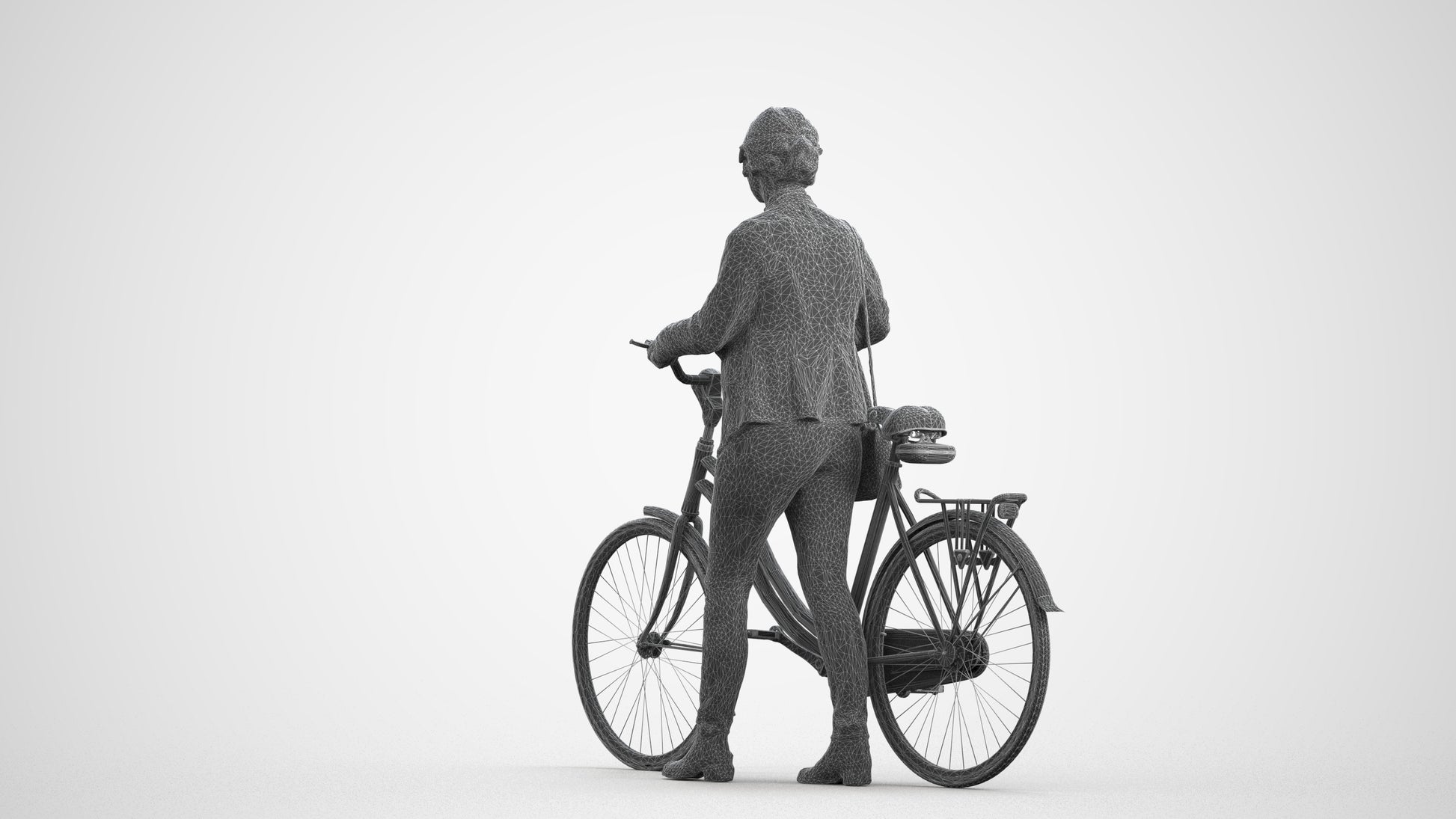 scanned 3D woman business cycling, photogrammetry people for Enscape and V-Ray, wireframe front view