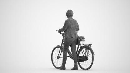 scanned 3D woman business cycling, photogrammetry people for Enscape and V-Ray, wireframe front view