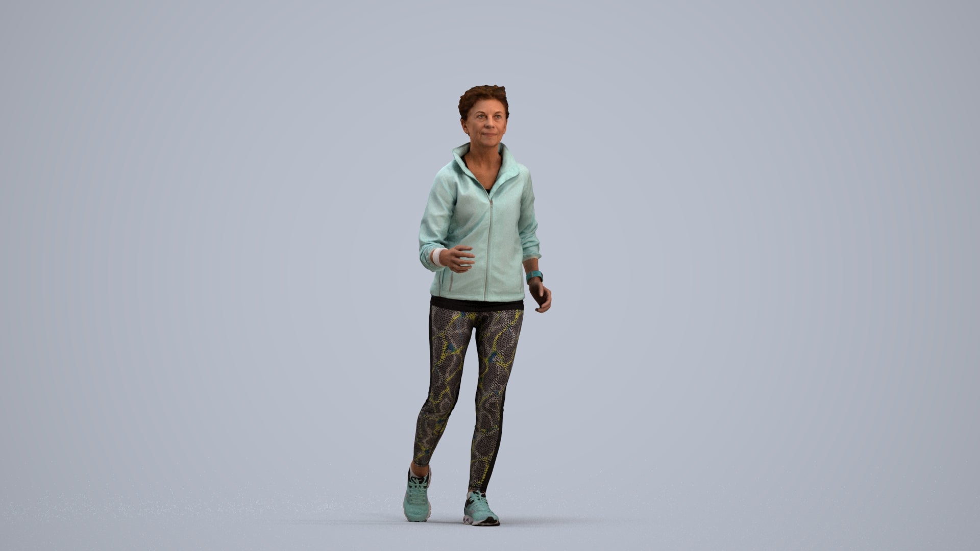 3D human model woman sport, photogrammetry scanned person for archviz, standing pose render