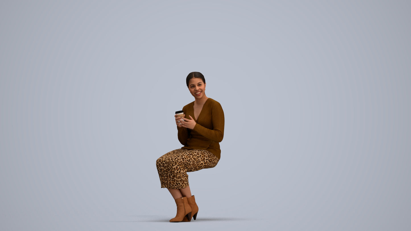 3D scanned woman sitting casual, photorealistic archviz people for Enscape and SketchUp, standing pose render