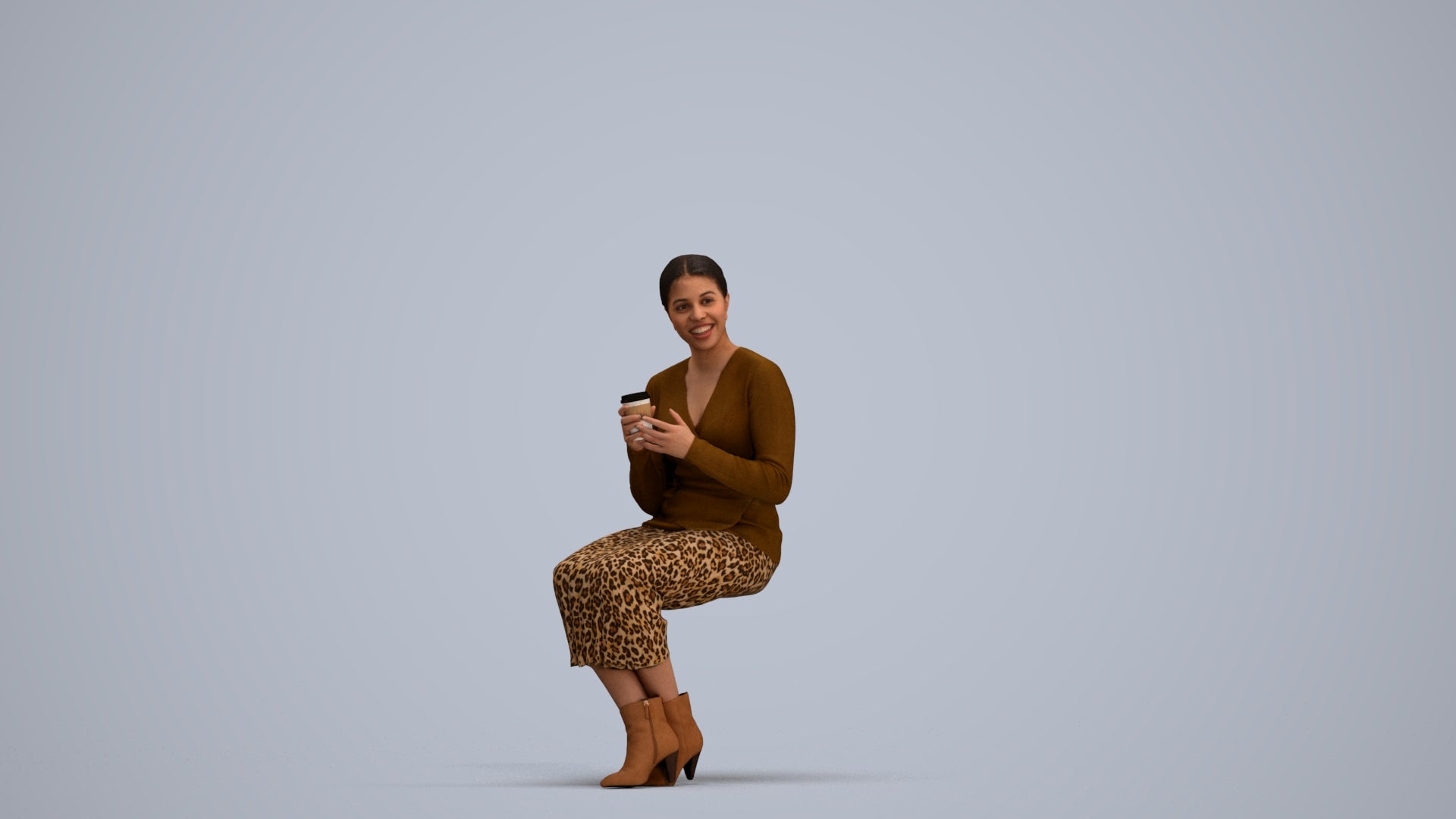 3D scanned woman sitting casual, photorealistic archviz people for Enscape and SketchUp, standing pose render