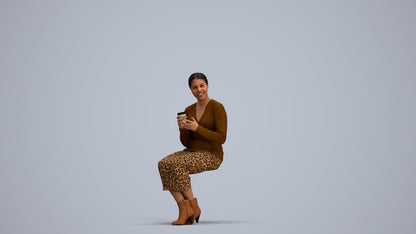 3D scanned woman sitting casual, photorealistic archviz people for Enscape and SketchUp, standing pose render