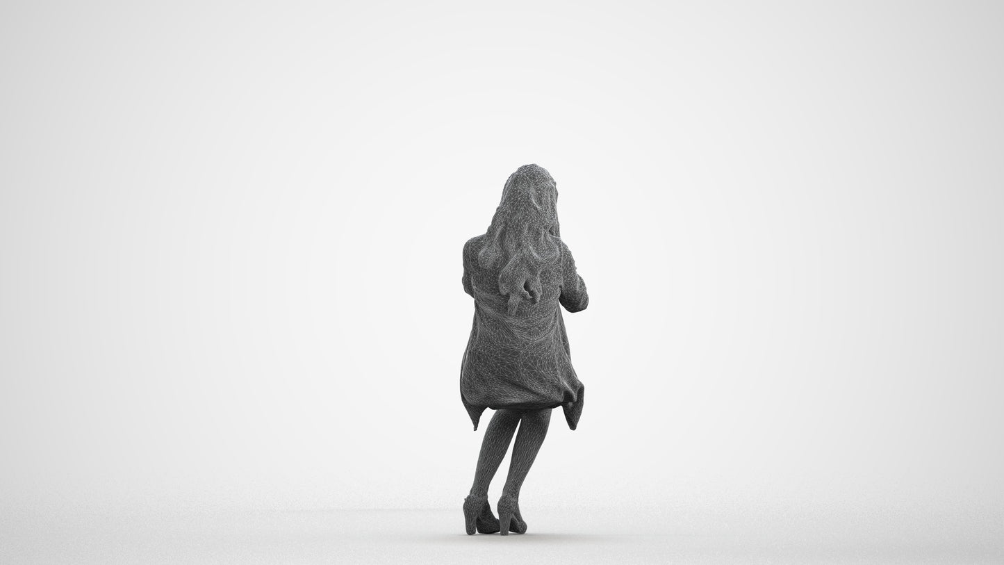 scanned 3D woman business sitting, photogrammetry people for Enscape and V-Ray, wireframe front view