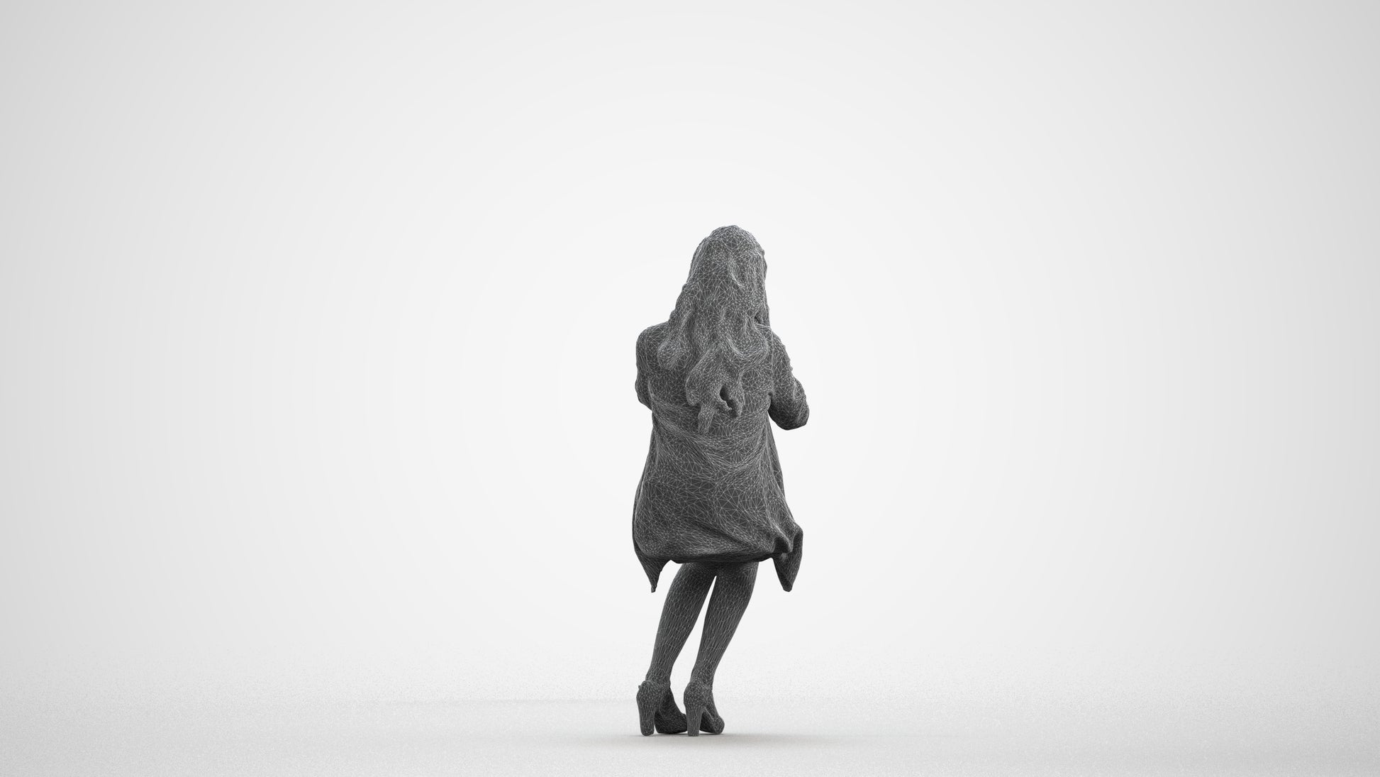 scanned 3D woman business sitting, photogrammetry people for Enscape and V-Ray, wireframe front view