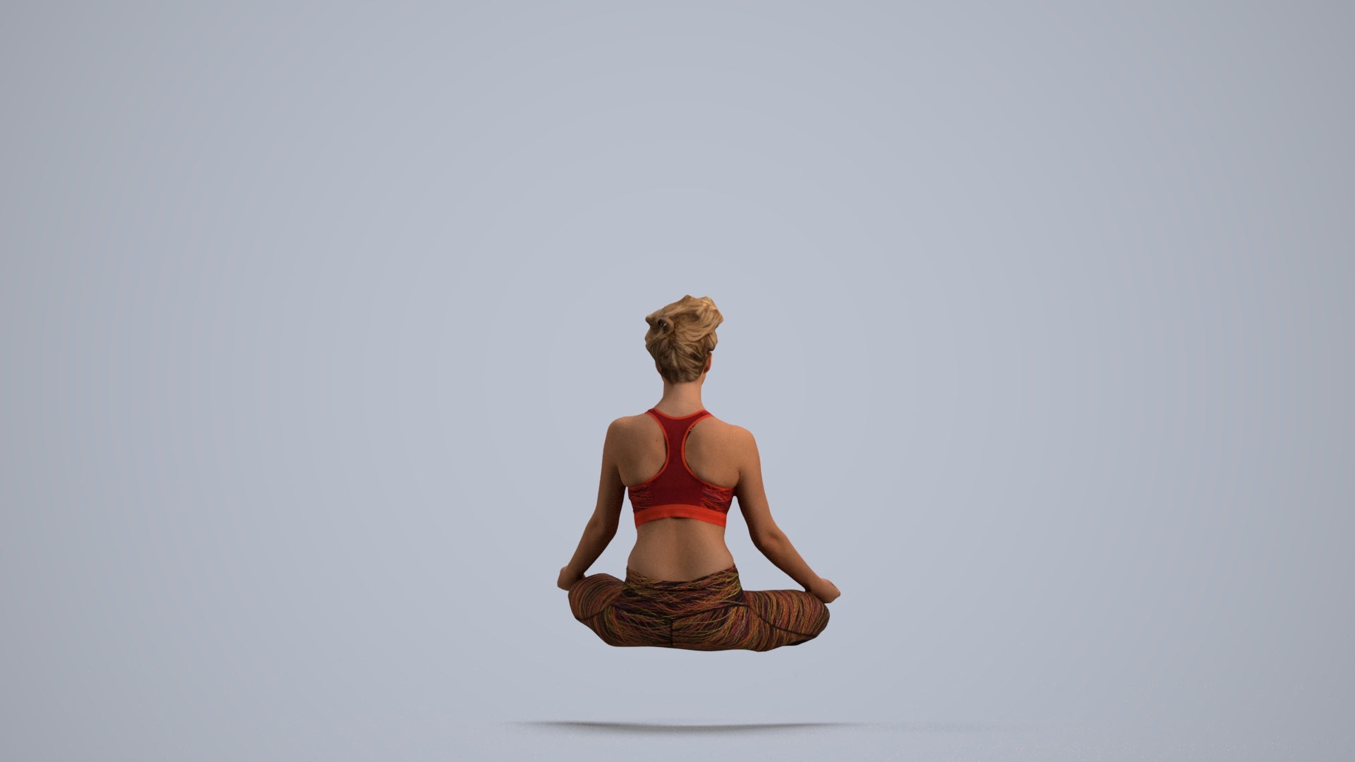3D human model woman sport, photogrammetry scanned person for archviz, front view render