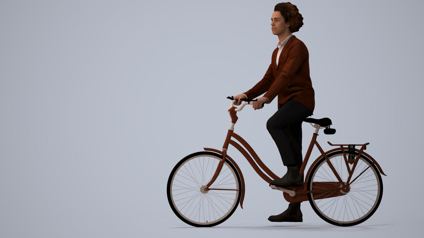 scanned 3D man business cycling, photogrammetry people for Enscape and V-Ray, three-quarter view render