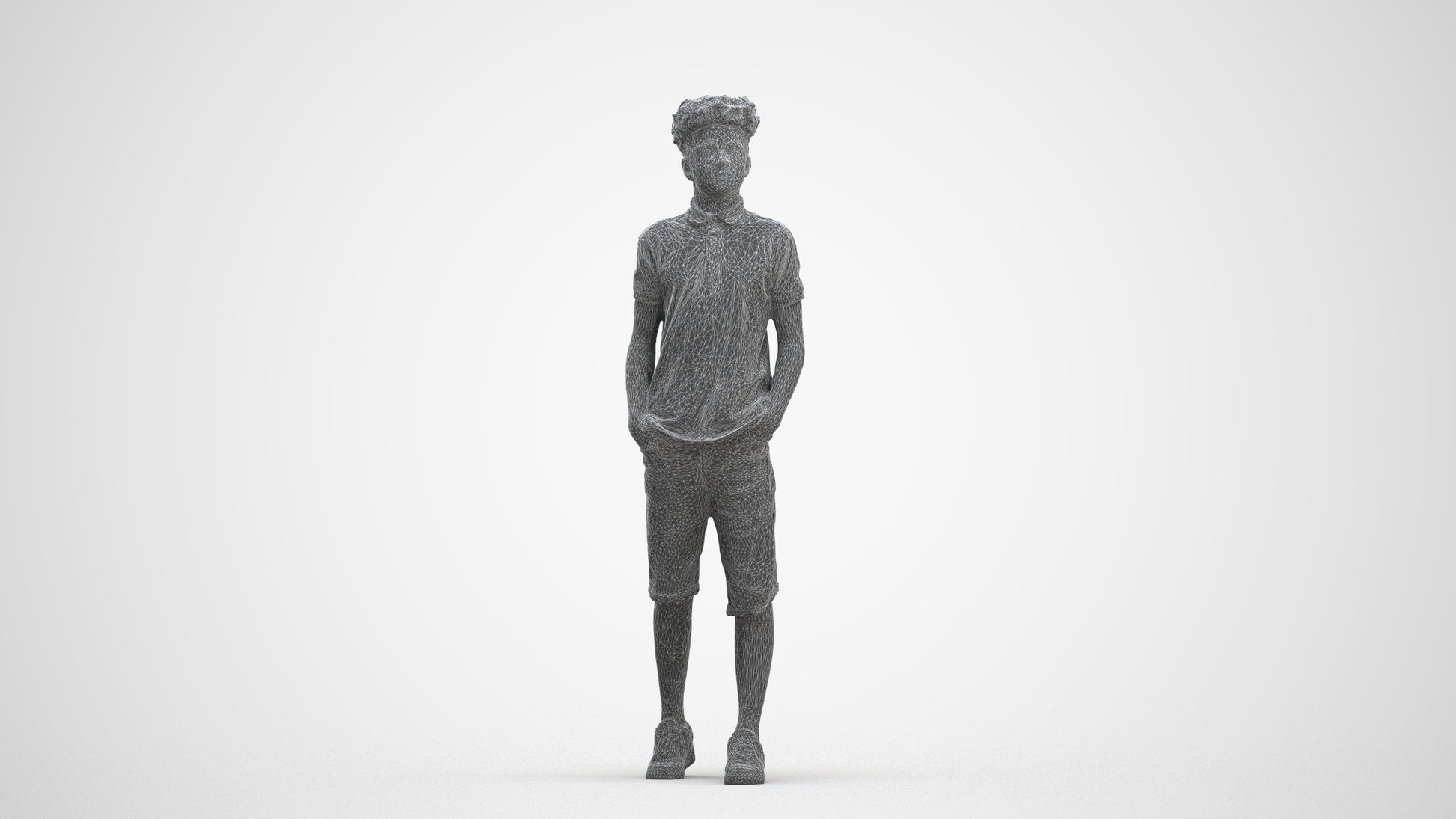3D scanned boy kids casual, photorealistic archviz people for Enscape and SketchUp, three-quarter front view render
