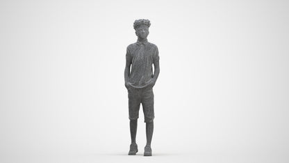 3D scanned boy kids casual, photorealistic archviz people for Enscape and SketchUp, three-quarter front view render