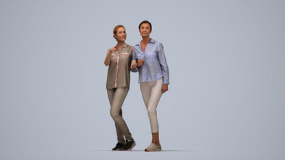 3D human model woman casual couple, photogrammetry scanned person for archviz, top-down view render