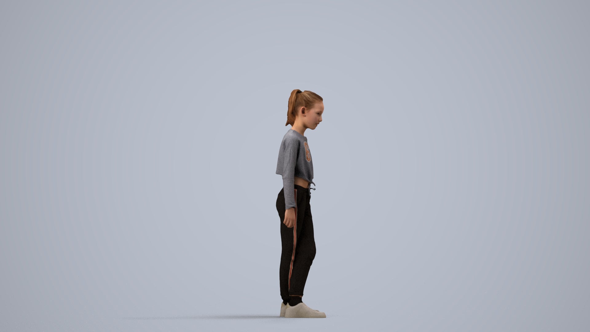 realistic 3D human girl sport kids, archviz people FBX OBJ for Blender, side view render