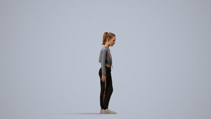 realistic 3D human girl sport kids, archviz people FBX OBJ for Blender, side view render